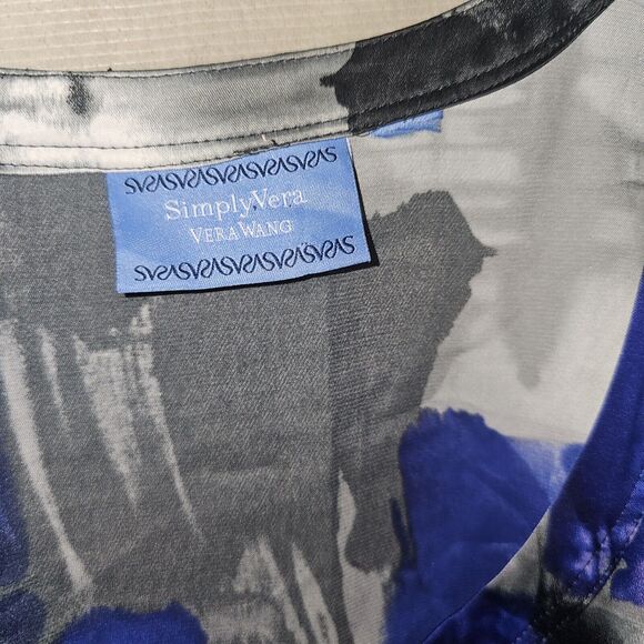 Simply Vera Wang Mini Dress Sz M-Purple/Black Abstract Sleeveless Stretch Tie Bk - Picture 4 of 11